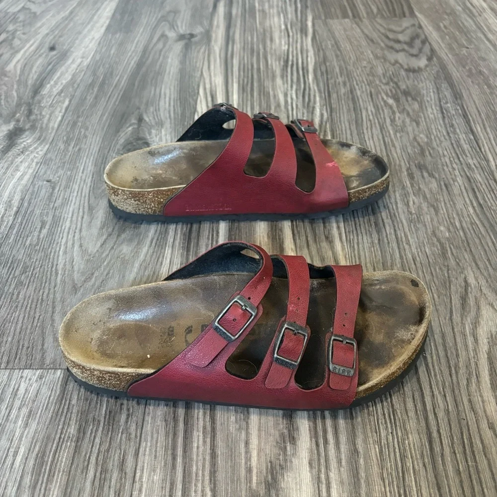 Birkenstock Florida Birko-Flor Pull Up Sandals Burgundy - Picture 5 of 6